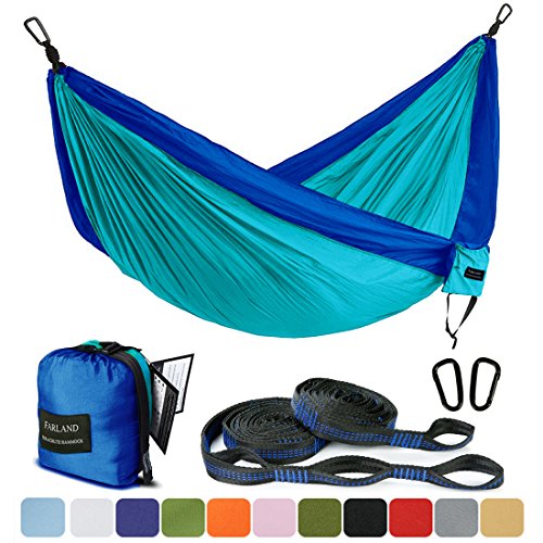 FARLAND Outdoor Camping Hammock – Portable Anti-Fade Nylon Double Hammock with 2 Piece 16 Loop Straps Parachute Lightweight Hammock for Hiking Backpacking For Sale
