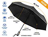 Cheap Mcirco Auto Open Close Umbrella, Travel Umbrella Windproof Compact Automatic Umbrella Unbreakable Lightweight Foldable Black Rain Umbrella with Slip-Proof Handle and Safe Reflective Stripe