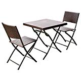 Giantex 3 PC Outdoor Folding Table Chair Furniture Set Rattan Wicker Bistro Patio Brown For Sale Giantex 3 PC Outdoor Folding Table Chair Furniture Set Rattan Wicker Bistro Patio Brown For Sale