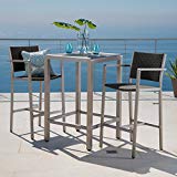 Crested Bay Patio Furniture ~ 3 Piece Grey Outdoor Wicker and Aluminum Bar Set with Tempered Glass Top For Sale