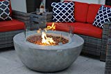 AKOYA Outdoor Essentials 42″ Modern Concrete Fire Pit Table Bowl w/Glass Guard Crystals in Gray (Amber) Review