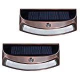 Solar Powered Step Lights (2-pack) – Elegant curved modern design with 4 LED. Energy efficient constant lighting mode provides soft, white light. Great for porches, steps and landscaping (Copper) For Sale