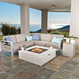Christopher Knight Home 299880 Crested Bay Outdoor Aluminum Framed Sectional Sofa Set Light Grey Fire Table, Khaki White Christopher Knight Home 299880 Crested Bay Outdoor Aluminum Framed Sectional Sofa Set Light Grey Fire Table, Khaki White