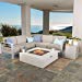 Christopher Knight Home 299880 Crested Bay Outdoor Aluminum Framed Sectional Sofa Set Light Grey Fire Table, Khaki White