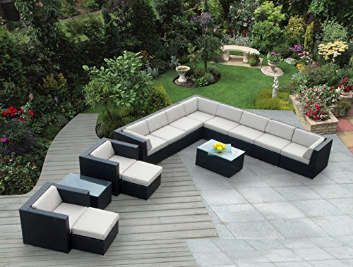Ohana 14-Piece Outdoor Patio Furniture Sectional Conversation Set, Black Wicker with Beige Cushions – No Assembly with Free Patio Cover Review