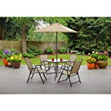 Cheap Mainstays Albany Lane 6-Piece Folding Dining Set (Includes Dining table, Folding chairs and Umbrella) (Tan)