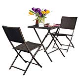 Grand patio Rattan Patio Set,Outdoor table Sets with Rust-proof Steel Frames, 3 Piece Weather Resistant Parma Set of Foldable Garden Table and Chairs, Brown For Sale