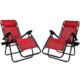 Cheap Sunnydaze Outdoor Zero Gravity Lounge Chair with Pillow and Cup Holder, Folding Patio Lawn Recliner, Set of 2, Red