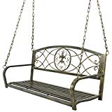 Nova Microdermabrasion Patio Metal Hanging Porch Swing Chair Bench Seat Outdoor Furniture with Hanging Iron Chains,Antique Bronze Finished,2 Person For Sale