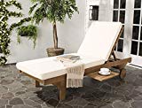 Safavieh Outdoor Collection Newport Teak Brown & Beige Chaise Lounge Chair with Side Table Safavieh Outdoor Collection Newport Teak Brown & Beige Chaise Lounge Chair with Side Table
