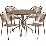 Cheap Flash Furniture 35.25? Round Gold Indoor-Outdoor Steel Patio Table Set with 4 Round Back Chairs