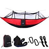 Single & Double Camping Hammock with Mosquito/Bug Net, 10ft Hammock Tree Straps & Carabiners | Easy Assembly | Portable Parachute Nylon Hammock for Camping, Backpacking, Survival, Travel & More