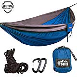 TNH Outdoors Double & Single Camping Hammocks – Lightweight Nylon Portable Hammock, Best Parachute Hammock for Backpacking, Camping, Hiking, Beach with Free Heavy Duty Carabiner Clips