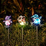 Obell Solar Garden Stake Lights – Set of 3 Chirstmas Lights Color Changing LED Wireless Solar Lights Outdoor Garden Decor for Fence Yard Pathway Flowerbed Driveway (Snowman Figurines) For Sale