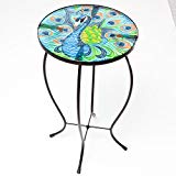Bits and Pieces – Indoor/Outdoor 20 Inch Tall Peacock Glass Top Table – Perfect Side Table for your Home or Garden