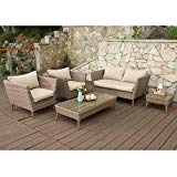 PHI VILLA 5 Piece Outdoor Patio Gradual Changing Color Rattan Wicker Sofa Chairs,Loveseat,Coffee Table Sectional Furniture Set Cushion Throw Pillows For Sale