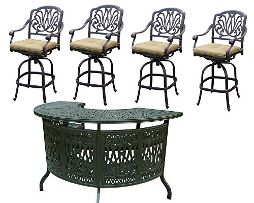 Elisabeth Cast Aluminum Patio Bar Sets with Bar Stools Outdoor Swivels Antique Desert Bronze