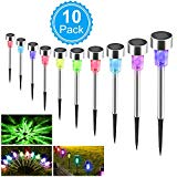 AUSHEN Solar Garden Lights Color Waterproof Landscape Pathway Walkway Lights Stainless Steel LED Outdoor Solar Lights