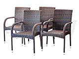 Cheap Patio Resin Outdoor Garden Deck Wicker Arm Chair. Dark Brown Color (Set of 4)