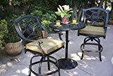 Darlee Ten Star Cast Aluminum 3 Piece Series 30 Pedestal Counter Height Bar Table with Seat Cushions, 30″, Antique Bronze Finish Review