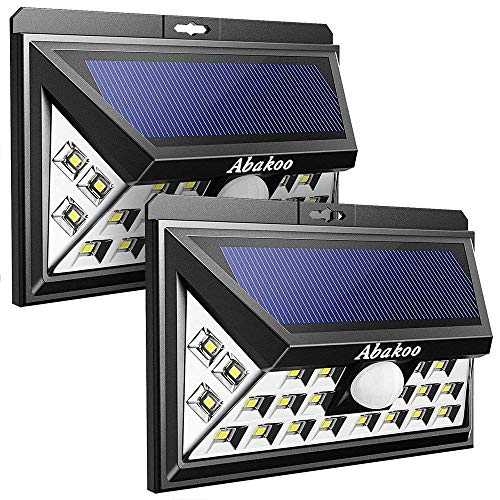 Abakoo Solar Lights outdoor, Solar LED Light 24 LEDs Super Bright Outdoor Motion Sensor Solar Powered Lights Wide Lighting Angle with 3 LEDs Both Side for Wall, Driveway, Patio, Yard, Garden (2 packs)