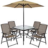 Best Choice Products 6pc Outdoor Folding Patio Dining Set W/Table, 4 Chairs, Umbrella and Built-in Base For Sale