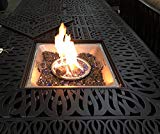 Cheap Cast Aluminum Patio Fire Table Propane Dining Double Burner Fire Pit Table Desert Bronze