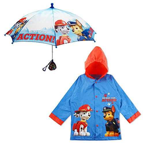 Nickelodeon Boys’ Little Paw Patrol Raincoat and Umbrella, Blue, Age 4-5
