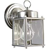 Progress Lighting P5607-09 Wall Lantern with Clear Glass, Brushed Nickel For Sale