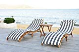 Safavieh 3 Piece Outdoor Collection Pacifica Lounge Set, Teak Brown/Grey/White Safavieh 3 Piece Outdoor Collection Pacifica Lounge Set, Teak Brown/Grey/White
