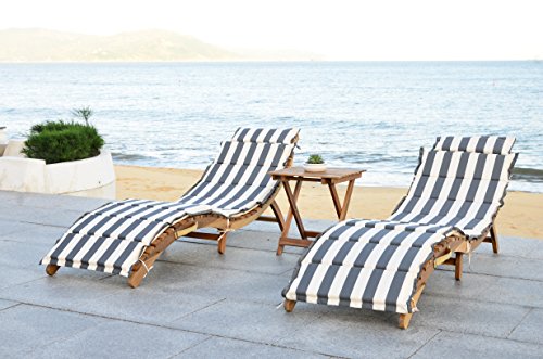 Safavieh 3 Piece Outdoor Collection Pacifica Lounge Set, Teak Brown/Grey/White