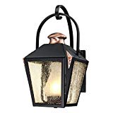 Westinghouse 6312300 Valley Forge One-Light Outdoor Wall Lantern, Matte Black Finish with Copper Accents and Frosted Chimney in Clear Seeded Glass For Sale