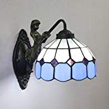 8-Inch Mediterranean Tiffany Style Amber Wall Lamp-Blue For Sale