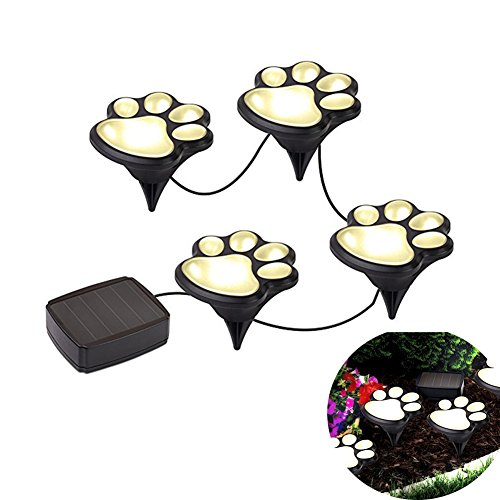 Outdoor Solar Paw Print Lights LED Decor Lawn Gardening Landscape Lighting Dog Bear Puppy Pet Animal Paws Lamp for Yard Pool Parties (Set of 4) Review