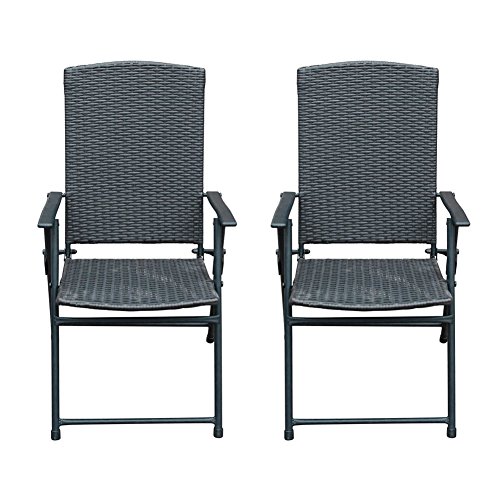 SunLife Folding Rattan Chairs Outdoor Indoor Foldable Camping Garden Furniture Chairs, Set of 2, Dark Brown