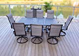 9pc Cast Aluminum Swivel Sling Rocker Patio Dining Furniture Set – Black For Sale