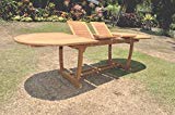 TeakStation Grade-A Teak Wood Large double extension 94″ Mas Oval Dining Table with Trestle Legs #TSDT94OM For Sale