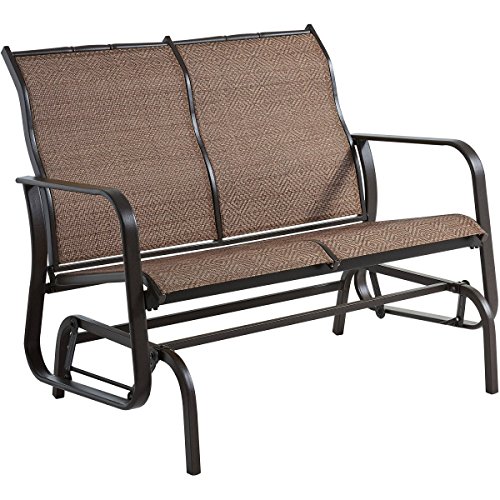 Brown Powder-Coated Steel Frame Waterproof, Breathable All-Weather Sling Fabric Fade Resistant UV Treated Sling Glider, Dimensions 33.86Wx45.67Lx35.43H For Sale