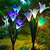 Cheap Outdoor Solar Garden Stake Lights – Doingart 2 Pack Solar Powered Lights with 8 Lily Flower, Multi-color Changing LED Solar Decorative Lights for Garden, Patio, Backyard (Purple and White)