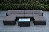 Ohana 7-Piece Outdoor Patio Furniture Sectional Conversation Set, Black Wicker with Gray Cushions – No Assembly with Free Patio Cover