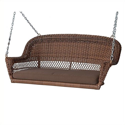 Pemberly Row Honey Wicker Porch Swing Brown Cushion