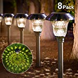 Solar Lights Bright Pathway Outdoor Garden Stake Glass Stainless Steel Waterproof Auto On/off White Wireless Sun Powered Landscape Lighting for Yard Patio Walkway Landscape In-Ground Spike Pathway Review