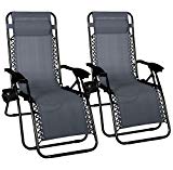 Odaof Adjustable Patio Outdoor Zero Gravity Chair Recliner Lounge Chair W/Cup Holder, 2Pack (Grey) For Sale