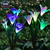 Semaco Solar Lights Outdoor New Upgraded Solar Garden Lights, Multi-Color Changing Lily Solar Flower Lights for Patio,Yard Decoration, Bigger Flower and Wider Solar Panel(Purple and White) For Sale