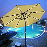 9′ Solar Aluminium Outdoor Tilt Patio Umbrella w/ 32 LEDs Tan Review