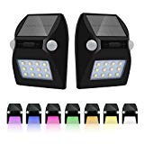 Solar Lights Outdoor Motion Sensor, Color Changing Waterproof Wireless Security Lights Porch Light Dual Motion 180°Sensor Wide Angle 7 Color Changeable LED for Wall Decor Pathway Garden Yard (2 Pack)