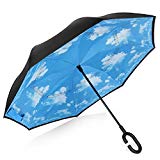 Double Layer Wind Proof,UV Proof, durable, self standing Proof Reverse Folding Inverted Umbrella Travel Umbrella with Hands free C Shape Handle (Sky and cloud) Review