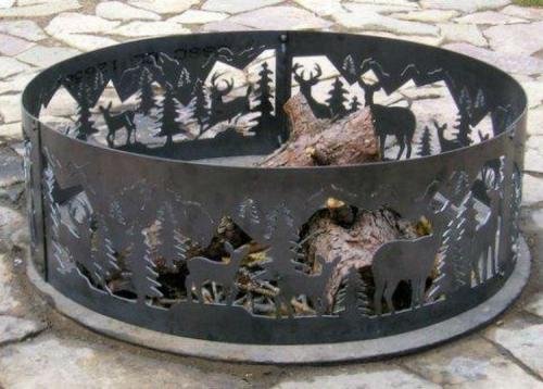 Outdoor Campfire Fire Ring w Whitetail Deer Design (48 in. Dia.)