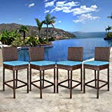 Cheap SUPER DEAL Outdoor Upgraded All Weather Wicker Bar Stools with Cushions, Patio Furniture Bar Stool (Set of 4)