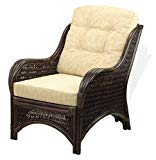 SunBear Furniture Lounge Jam Armchair ECO Natural Rattan Wicker Handmade Design Cream Cushion, Dark Brown For Sale